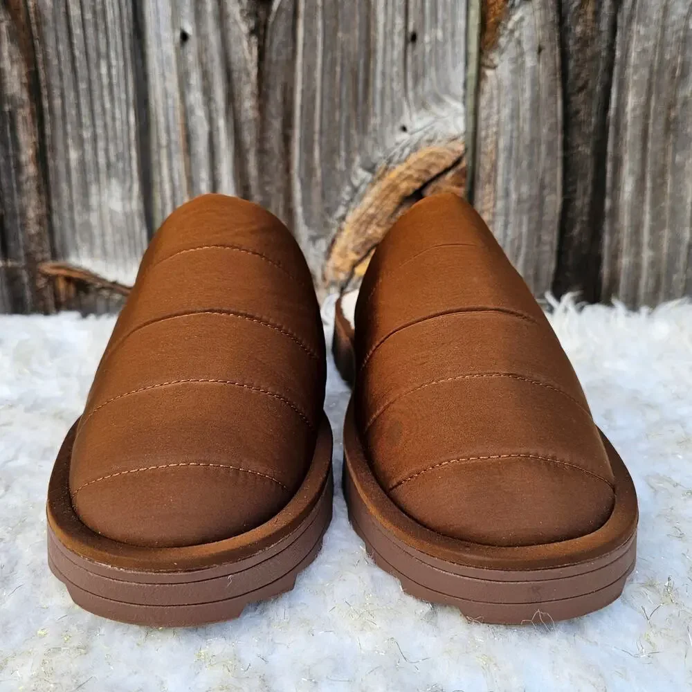 Quilted Slipper Steve Madden Chex Size 10 Faux Shearling Line Puffer Slide Brown - Picture 2 of 12